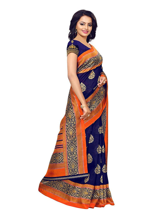 Navy Blue, Multi Color Poly Silk Saree only in Bigswipe