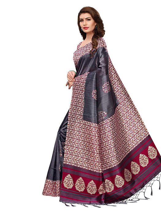 Grey, Pink, Multi Color Poly Silk Saree only in Bigswipe