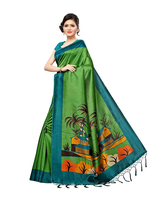 Green, Turquoise Color Poly Silk Saree only in Bigswipe