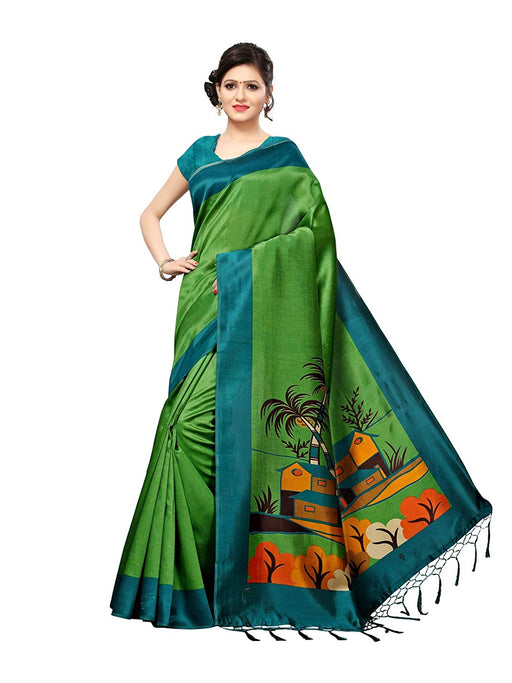 Green, Turquoise Color Poly Silk Saree only in Bigswipe