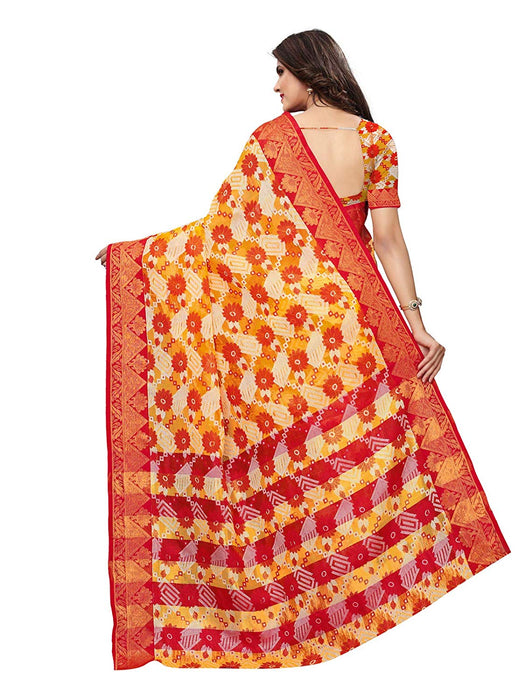 Yellow, Red Color Poly Silk Saree