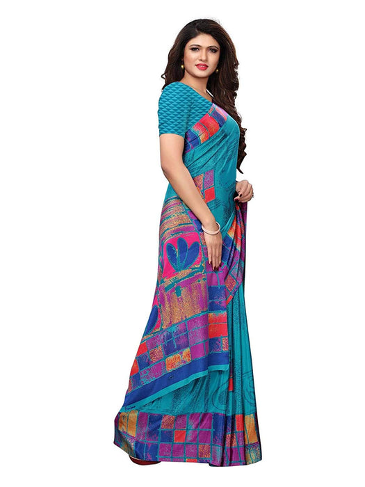 Turquoise, Multi Color Crepe Saree