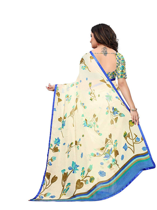 Off White, Blue Color Chiffon Saree only in Bigswipe