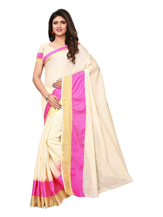 Off White, Pink Color Cotton Silk Saree only in Bigswipe