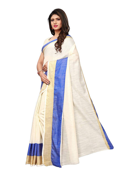 Off White, Blue Color Cotton Silk Saree only in Bigswipe