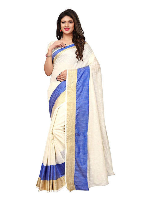 Off White, Blue Color Cotton Silk Saree only in Bigswipe