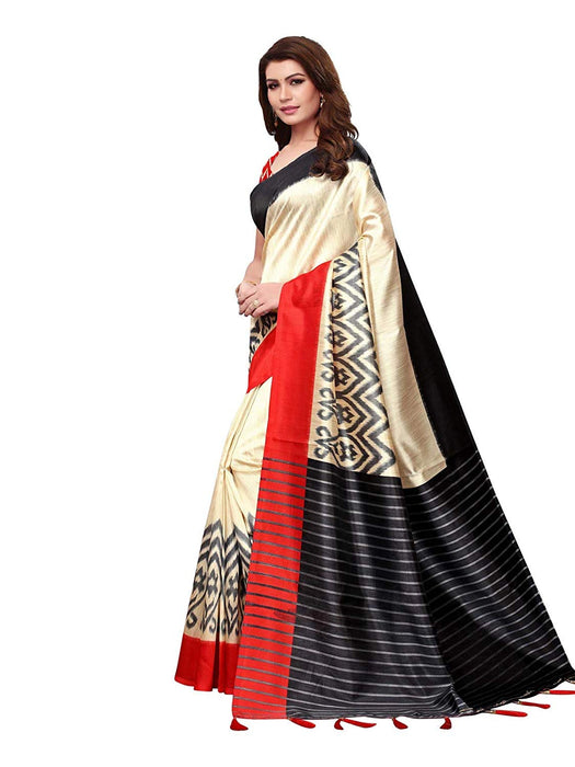 Beige, Red, Multi Color Poly Silk Saree only in Bigswipe