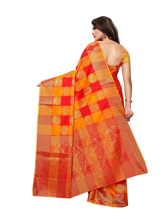 Red, Yellow Color Poly Silk Saree