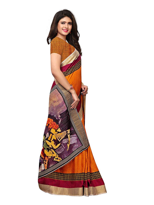 Orange, Multi Color Vichitra Silk (Poly Silk) Saree only in Bigswipe