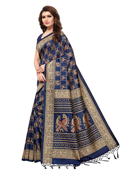 Navy Blue, Beige Color Art Silk (Kashmiri Silk) Saree only in Bigswipe