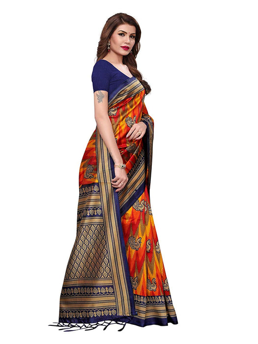 Navy Blue, Orange, Multi Color Poly Silk Saree only in Bigswipe