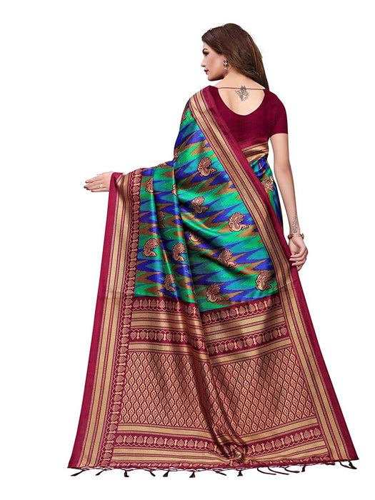 Purple, Blue, Multi Color Poly Silk Saree