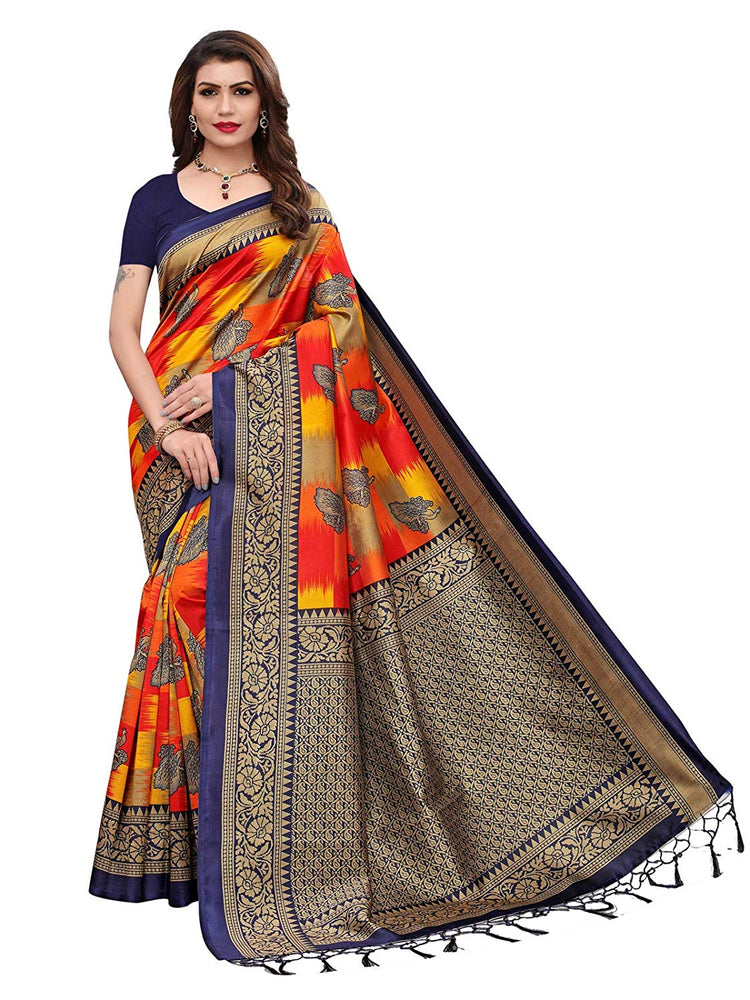 Navy Blue, Red, Multi Color Poly Silk Saree only in Bigswipe