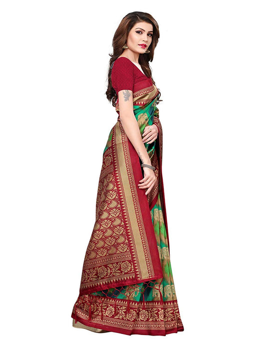 Maroon, Green, Multi Color Poly Silk Saree only in Bigswipe