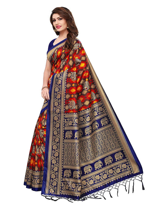 Navy Blue, Brown, Multi Color Poly Silk Saree only in Bigswipe