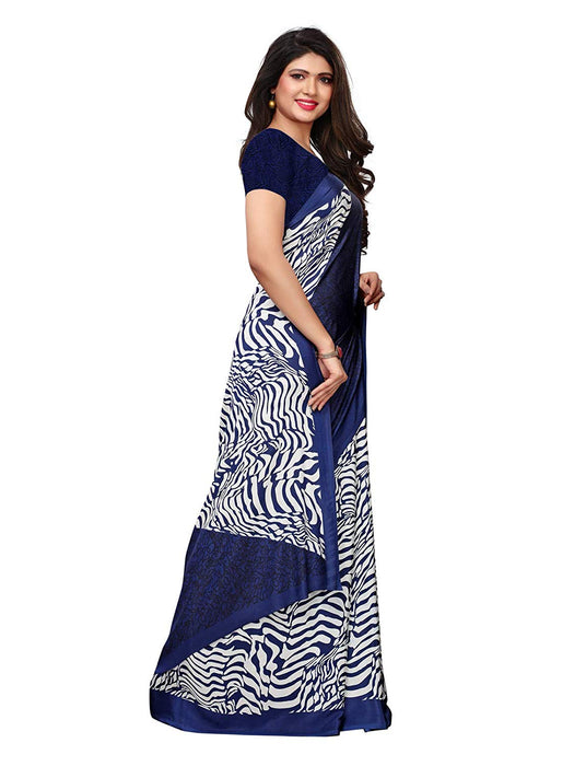 Navy Blue, Off White Color Crepe Saree only in Bigswipe