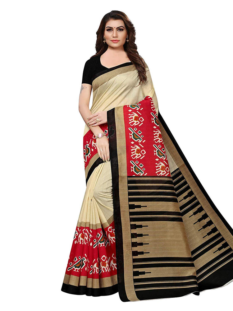 Beige, Multi Color Bhagalpuri Silk Saree only in Bigswipe