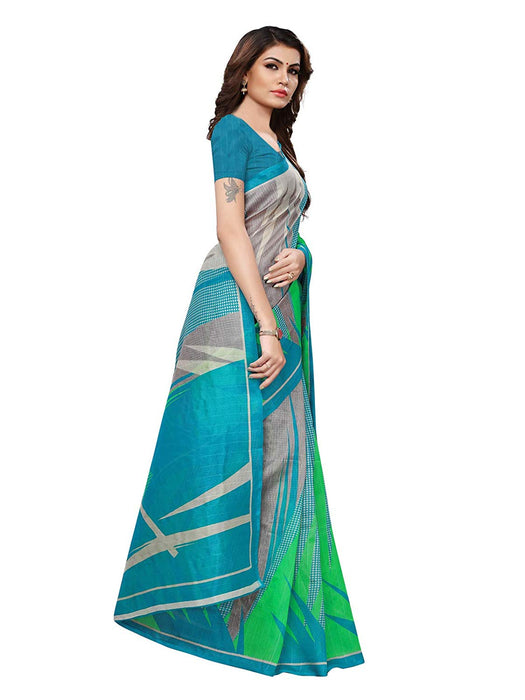 Turquoise, Multi Color Bhagalpuri Silk Saree