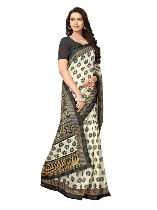 Off White, Black Color Bhagalpuri Silk Saree only in Bigswipe