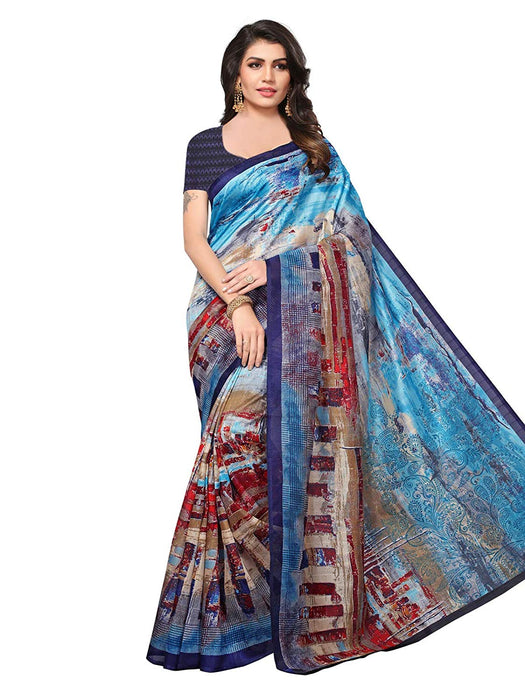 Navy Blue, Multi Color Bhagalpuri Silk Saree only in Bigswipe