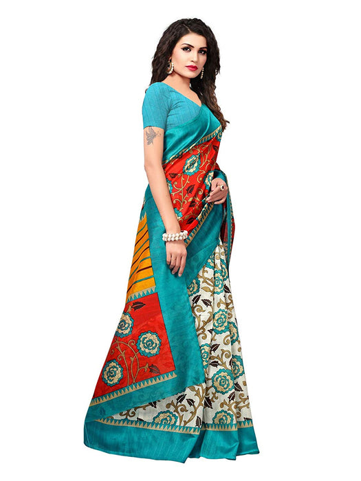 White, Turquoise, Multi Color Bhagalpuri Silk Saree