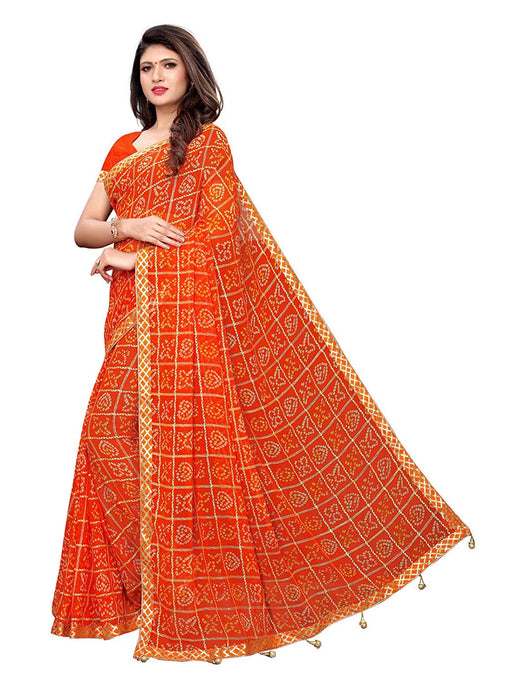 Orange, Multi Color Chiffon Saree only in Bigswipe