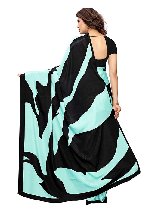 Turquoise, Black Color Crepe Saree