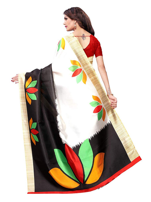 Off White, Black, Multi Color Poly Silk Saree only in Bigswipe