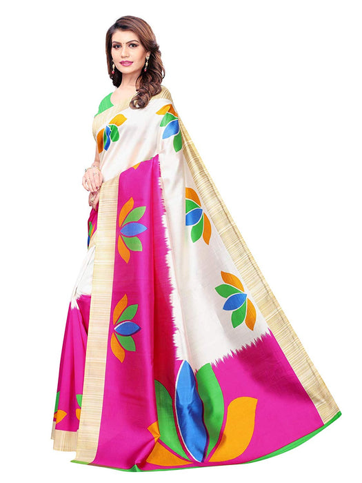 Off White, Pink, Multi Color Poly Silk Saree only in Bigswipe