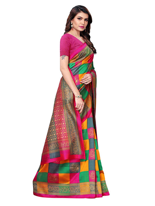 Pink, Multi Color Poly Silk Saree only in Bigswipe