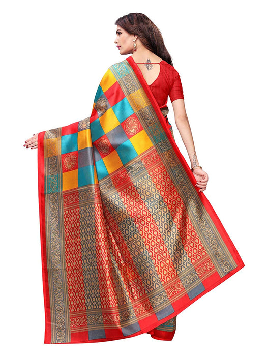 Red, Multi Color Poly Silk Saree