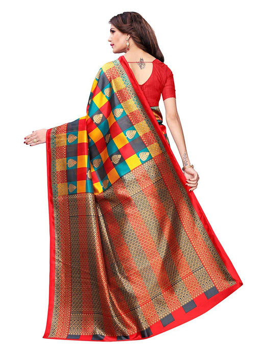 Red, Multi Color Poly Silk Saree