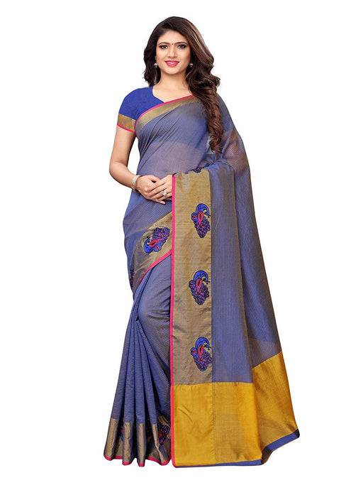 Navy Blue Color Cotton Silk Saree only in Bigswipe