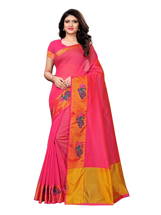 Pink (Carrot Red) Color Cotton Silk Saree only in Bigswipe