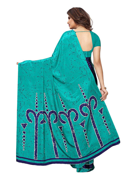 Turquoise, Navy Blue Color Crepe Saree