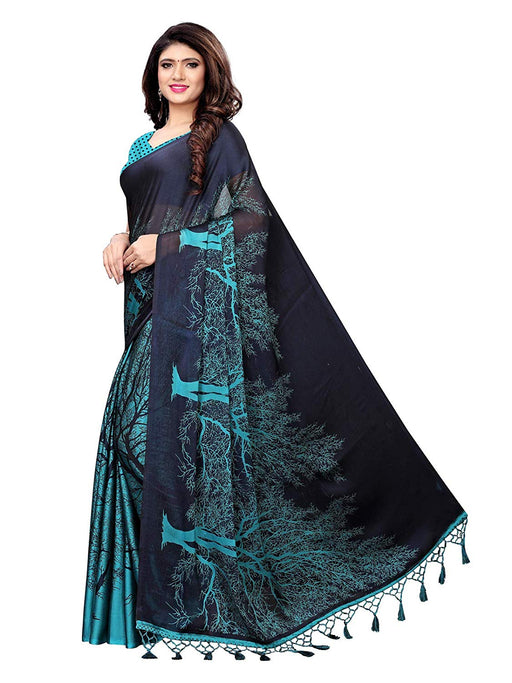 Turquoise, Navy Blue Color Shimmer (Chiffon) Saree