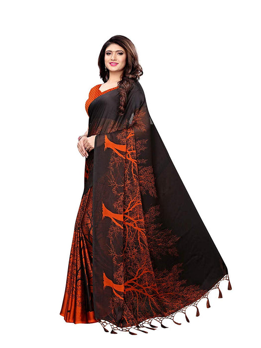 Orange, Black Color Shimmer (Chiffon) Saree only in Bigswipe