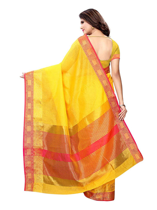 Yellow Color Cotton Silk Saree