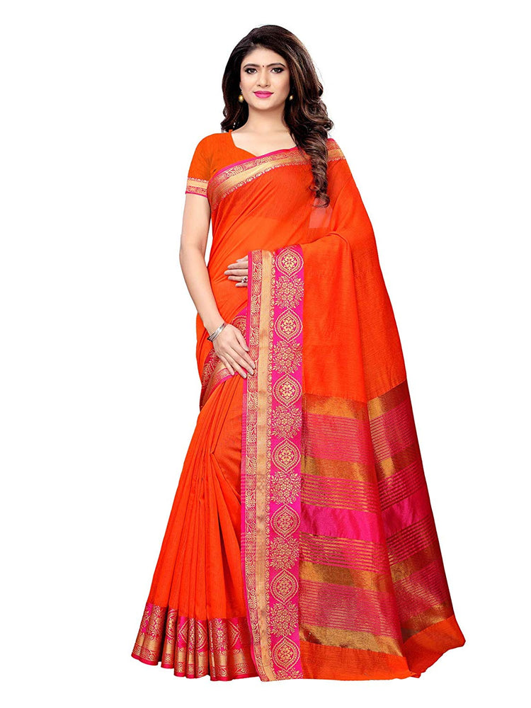 Orange Color Cotton Silk Saree only in Bigswipe