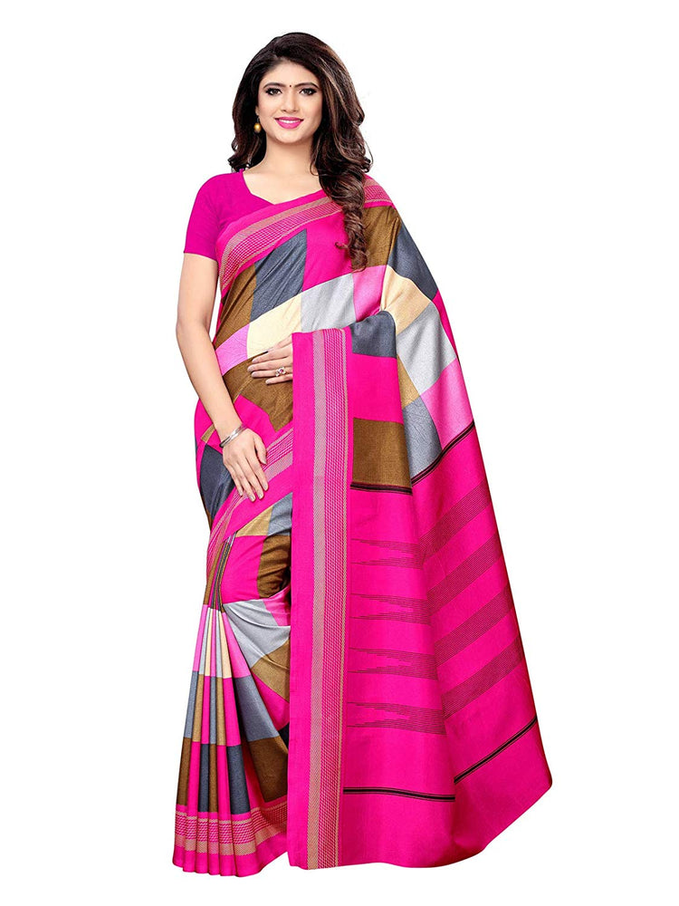 Pink, Multi Color Vichitra Silk (Art Silk) Saree only in Bigswipe