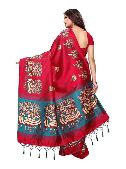 Maroon, Turquoise, Multi Color Poly Silk Saree only in Bigswipe