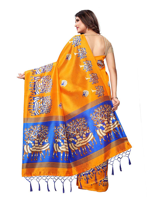 Orange, Blue, Multi Color Poly Silk Saree only in Bigswipe