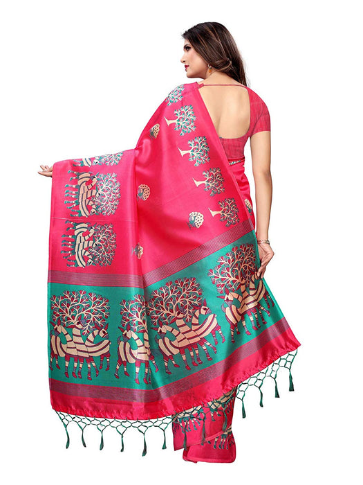 Pink, Turquoise, Multi Color Poly Silk Saree only in Bigswipe