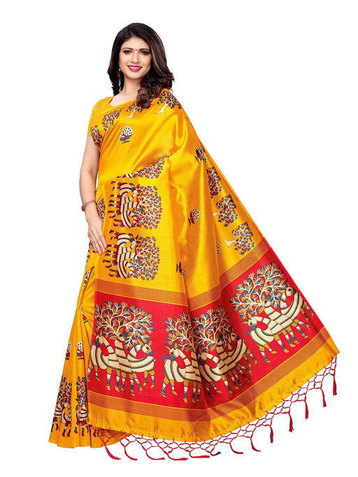 Yellow, Maroon, Multi Color Poly Silk Saree