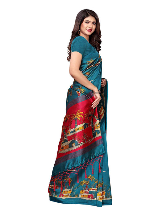 Turquoise, Maroon, Multi Color Poly Silk Saree