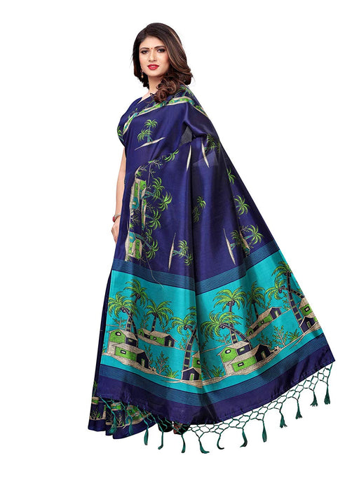 Navy Blue, Turquoise, Multi Color Poly Silk Saree only in Bigswipe