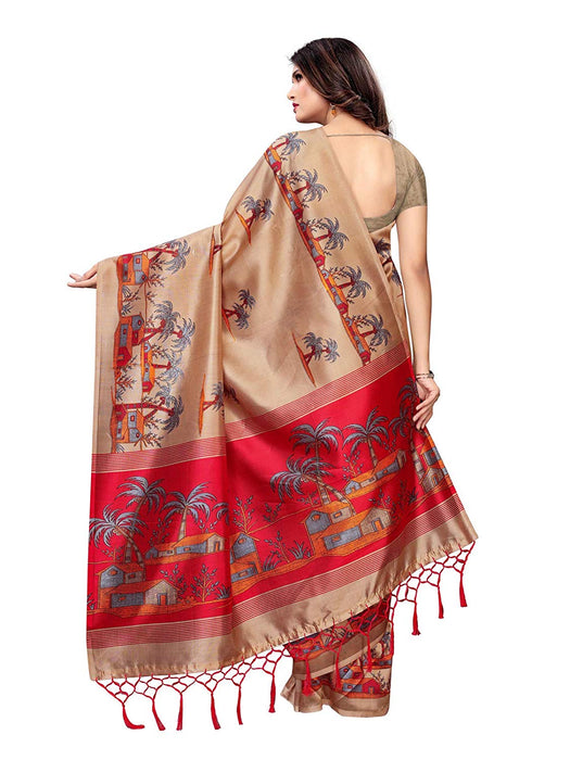 Beige, Maroon, Multi Color Poly Silk Saree only in Bigswipe