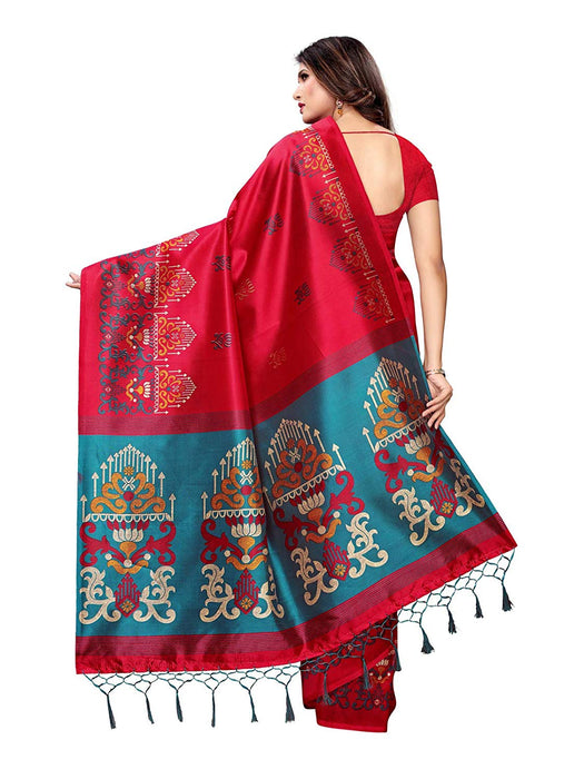 Maroon, Turquoise, Multi Color Poly Silk Saree only in Bigswipe