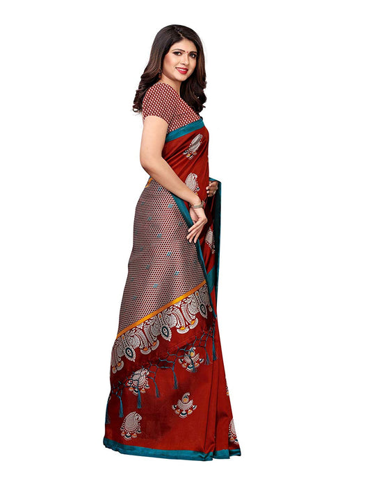 Brown, Multi Color Poly Silk Saree only in Bigswipe