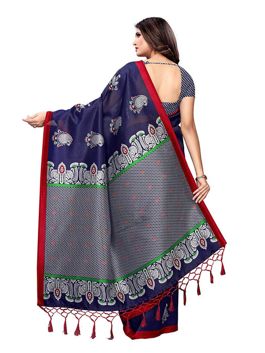 Navy Blue, Multi Color Poly Silk Saree only in Bigswipe